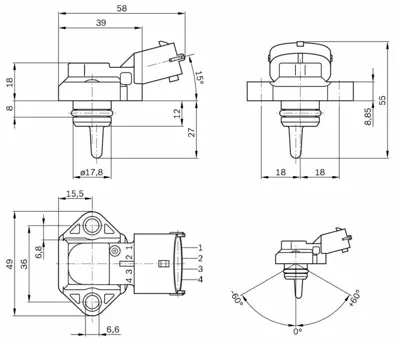 BOSCH 0281002316 Turbo Basınc Sensoru Daf Cf75 Cf85 01>13  Xf95 02>06  Xf105 05>  -  Renault Premıum Kerax 370-420 00 82017873