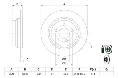 BOSCH 0986479041 Fren Dıskı Arka C218 1417 W211 0208 S211 0309 W212 0915 S212 0916 2 Ad A2114230712