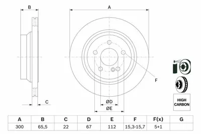 BOSCH 0986479042 Fren Diski. Arka. 300 - 22-19.4 Mm . Hava Kanallı. Kaplamalı. Yüksek Karbon Alaşımlı (2 Ad) A2114230912