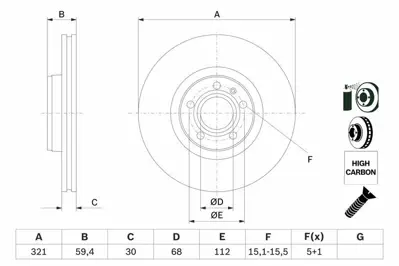 BOSCH 0986479300 Fren Diski Ön A6 04> 2.0 Tdı 2.7 Tdı 2.8 Fsı 4.2 A8 03> Havalı 4F0615301E, 4E0615301AD, 4F0615301AD, 480698157R, 4F0698151K, 4F0615601D, 34216864901, 34216855657, 34216855008, 34216764653