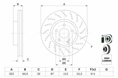 BOSCH 0986479408 Fren Diski On W204 07>14 S204 07>14 W212 09>15 C207 09>16 R172 11> A2044211012
