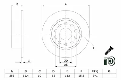 BOSCH 0986479E00 Fren  Disk Skoda Octavia Arka 2015- 5Q0615601C, 5QD615601B