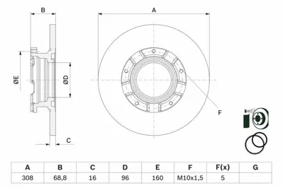 BOSCH 0986479F62 Arka Fren Dısk Aynası Transıt Custom V362 2,2tdcı 13 - Abslı O,Ceker Cap: (308 X 16) BK212A097AB