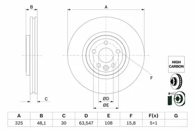 BOSCH 0986479G32 Fren Disk Land Rover Velar Ön LR125902, LR090684, T4A2342, T4A34339, T4N1801