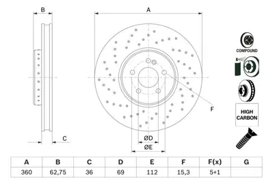 BOSCH 0986479G38 Fren Dıskı On W205 15>18 W213 16> C257 17> C238 17> X253 15> C253 16> 4212312