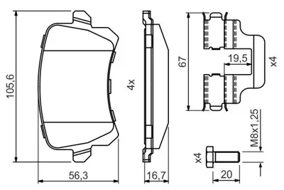 BOSCH 0986494731 Fren Balatası Arka 1K0698451H, 3C0698451, 3C0698451B, 3C0698451D, 4F0698451A, 4F0698451B, 4F0698451D, 4F0698451E, 5N0698451, 8E0698451F