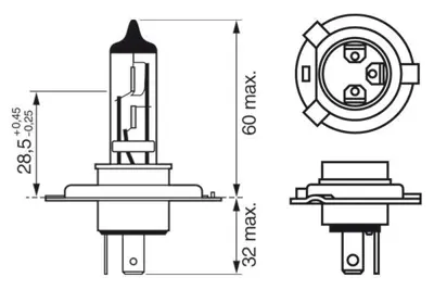 BOSCH 1987302803 12v Standart H4 Ampul 55 - 60w Tırnaklı P43t 10 Ad 12V, 55W, H4, 1987302803, 1987302803