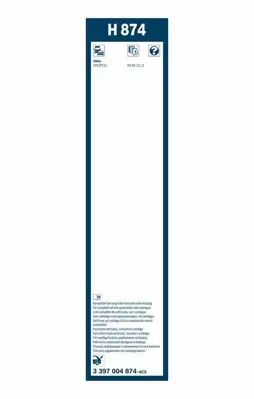 BOSCH 3397004874 Arka Cam Sılecegı - Twın - [340 Mm] V50 2.0d 200404 - 201007  V50 1.6d Drıve 200411 - 201007  V50 D2 11201779, 116547, 2648, MG165, 4124784, AL04176, 1183868, A9253LETRIKA, 50104176, A9253