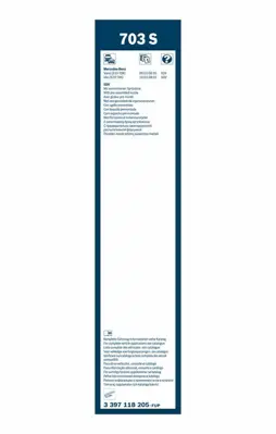 BOSCH 3397118205 Silecek Supurgesı On (700-650) Vıano W639 03> Vıto W639 03> 6423L5, 288908630R, 2121378, A0018203345, A0018204345, 6423A5