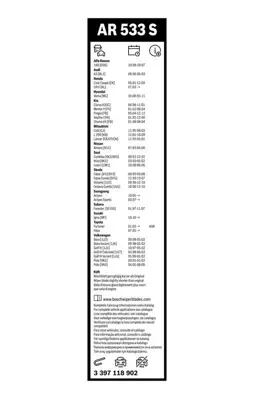 BOSCH 3397118902 Silecek Supurgesı Takım Aerotwın [530 - 475 Mm] 6Q1955425A, 3B0998002A, 3B1955426, 3B1955426B, 5NB998002, 6Q1955425C, 191955427B, 1J0998002, 1J0998002A, 1J1955426B