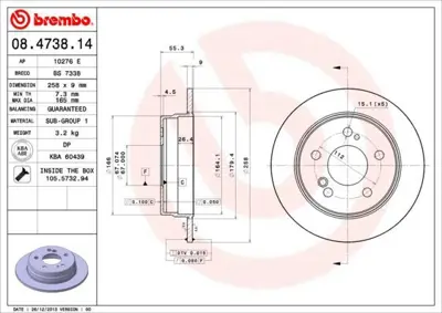 BREMBO 08.4738.14 Fren Dıskı Arka W202 93>00 W124 93>95 C124 93>97 A2014231212