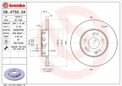 BREMBO 08.4750.34 Fren Dıskı On W124 85>93 S124 86>93 C124 87>92 A1244211312