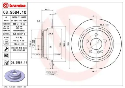 BREMBO 08.9584.10 Fren Dıskı Arka C218 14>17 X218 12>17 W211 02>08 S211 03>09 W212 09>15 S212 09>16 A2114230712