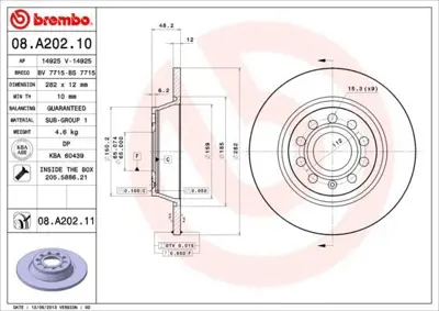 BREMBO 08.A202.10 Arka Fren Aynası Golf V Jetta Passat 1.4tsı - 1.6 - 2.0 16v 01 - 04 5Q0615601G, JZW615601F, L3CD615601