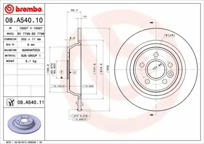 BREMBO 08.A540.11 Fren Diski Pro Focus-Mondeo-Kuga 05-15 Arka 1379931, 1385590, 1405500, 1426143, 1426144, 1438867, 1439866, 1439867, 1459408, 1459450