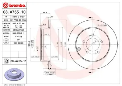 BREMBO 08.A755.11 Fren Diski Mıtsubıshı Outlander Iı (Cw-W) 302mm (Kaplamalı) Arka 1606292080, 160629280, 1606294580, 1609248180, 1611500480, 1611667880, 1611838980, 1617265280, 1618864080, 424961