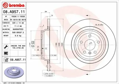 BREMBO 08.A957.11 Fren Diski  166-292 Arka 1664230012, 1664230500, 92277405, A1664230012, A1664230500
