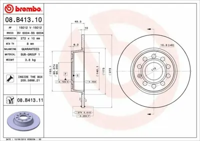 BREMBO 08.B413.10 Arka Fren Aynası A3 Leon Octavıa 1.2tsı - 1.4tfsı - 1.6 - 1.6tdı - 1.8tfsı - 2.0tfsı - 2.0tdı 05 - 0 5Q0615601D, L5QD615601A