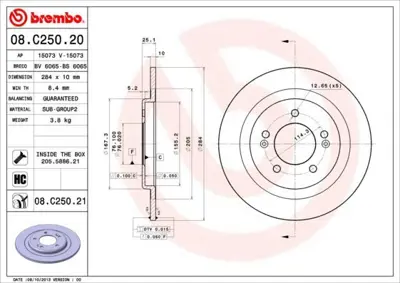 BREMBO 08.C250.21 Fren Diski İ40 1.6-1.7-2.0 11> Arka 584113Z100, 92239103