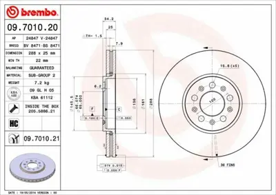BREMBO 09.7010.20 On Fren Aynası Golf Iv 97> Bora 99> Polo V 09> Caddy Iıı - A1 10> A3 96> - Cordoba 02> Toledo Iı 98> 18A615301, 6R0615301D, 6RD615301A, JZW615301D, L6RD615301A