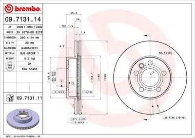 BREMBO 09.7131.14 On Fren Aynası Havalı Transporter T4 1.9td 2.0 2.4d 2.5 Syncro 2.5tdı - Syncro 97> 7D0615301C