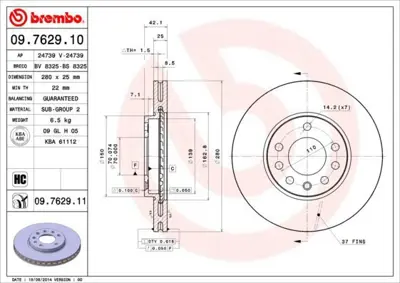 BREMBO 09.7629.10 On Fren Aynası Astra H 1.6 16v 5 Bıjon Zafıra 04> 95526655