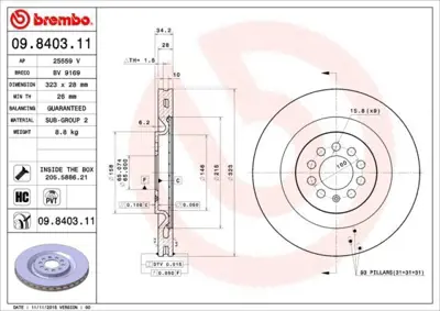 BREMBO 09840311 Fren Diski (Tek) Ön Seat Leon 02-06 1ML615301, 58153147167, S2000VR, 1421235, DDF1985C, LVBD1620, S2000V, 9840311, 986479U36, 230949C