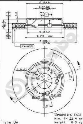 BREMBO 09.8411.11 Fren Dıskı On W203 00>07 Cl203 03>08 C209 02>09 W210 96>02 R170 96>04 A2034210312