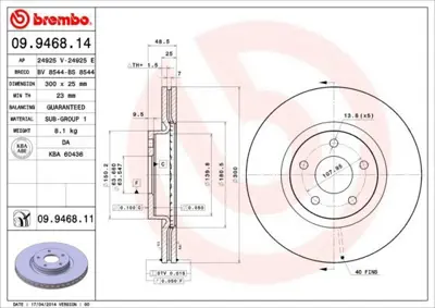 BREMBO 09.9468.11 On Fren Aynası Havalı Focus C Max 1.6tdcı 2.0tdcı 16 Jant 10 - 03> (Df4424) 274510, DV611125AA