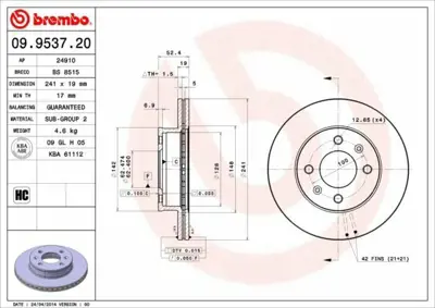 BREMBO 09.9537.20 On Fren Aynası Havalı Accent (Lc) 1.3 (01 - 00 08 - 06).1.5 (09 - 00 10 - 02).1.5 Crdı.1.6 (04 - 02  5171225061