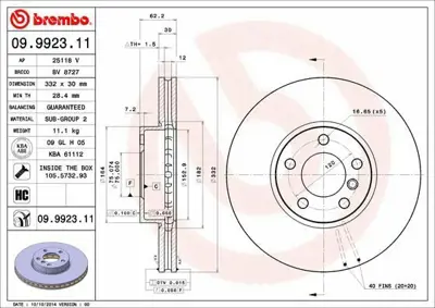 BREMBO 09.9923.11 Fren Diski F-15 Ön Tek 34116771985, 34116793245, 34116868939, 34116886478, 6771985, 6793245, 6868939, 6886478, 92160805