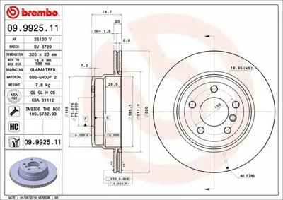 BREMBO 09.9925.11 Fren Diski E-70-71 F-15-16 Arka Tek 34116756847, 34216771970, 34216776937, 34216793247, 34216868940, 34216886479, 34336871455, 6771970, 6793247, 6868940