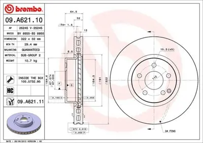BREMBO 09.A621.11 Fren Diski  204-212 Ön  C 320-350 - E 250 1695401617, 2044210812, 2115401717, 2205400617, 2205400717, 4211212, 421121207, 54201020, 54201320, 54201620