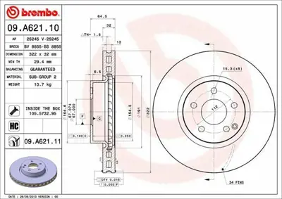 BREMBO 09.A621.11 Fren Diski  204-212 Ön  C 320-350 - E 250 1695401617, 2044210812, 2115401717, 2205400617, 2205400717, 4211212, 421121207, 54201020, 54201320, 54201620