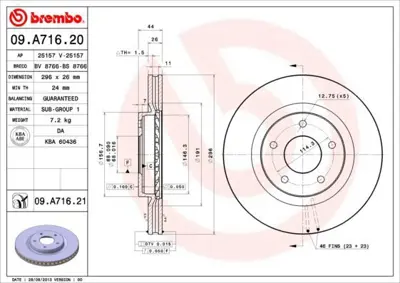 BREMBO 09.A716.20 On Fren Aynası Havalı Qashqaı X Traıl 1.6 - 2.0 - 2.0 4x4 - 1.5 Dcı - 2.0dcı 02 - 07> 40206JG00C