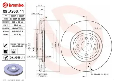BREMBO 09.A956.11 Fren Diski  166-292 Ön 1644210412, 1644211312, 1664210012, 1664210612, 1664211300, 92260405, A1644210412, A1644211312, A1664210012, A1664210612
