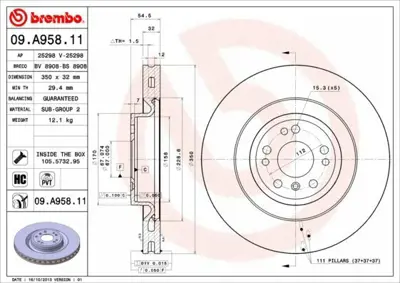 BREMBO 09.A958.11 Fren Diski 164-166 Ön 1644210512, 1644211412, 1664210112, 1664210712, 1664211400, A1644210512, A1644211412, A1664210112, A1664210712, A1664211400