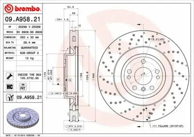 BREMBO 09.A958.21 Fren Diski 166-292 Ön 4-Matıc A1664211500
