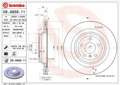 BREMBO 09.A959.11 Fren Diski 166-292 Arka 1664230112, 1664230600, 92273505, A1664230112, A1664230600