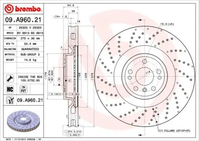 BREMBO 09.A960.21 Fren Diski 166 Ön 350-400-500 1664210312, 1664210912, 1664211600, 92279805, A1664210312, A1664210912, A1664211600