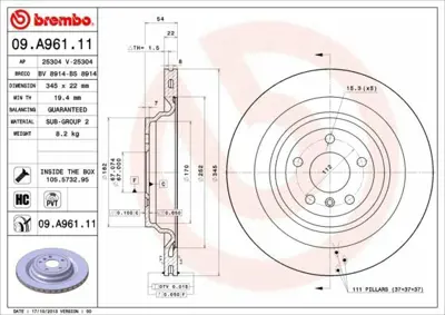 BREMBO 09.A961.11 Fren Diski  166-292 Arka 4 Matıc 1664230212, 1664230312, 1664230700, 92284003, A1664230212, A1664230312, A1664230700