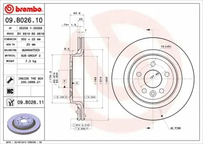 BREMBO 09.B026.11 Fren Diski Volvo Xc60 09-17 (302 Mm) Arka 1421506, 31277357, 31277357S1, 31277357SK, 31381987, 3140569, 31410569, 31410589, 31471033, 92196403