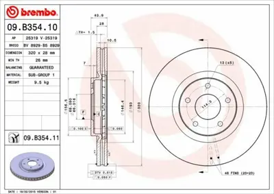 BREMBO 09.B354.10 On Fren Aynası Havalı Koleos 2.0 Dcı - 2.5 08> 40206ET01A, 8660002095