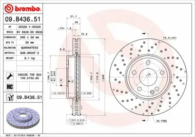 BREMBO 09.B436.51 Fren Diski  176-246-117-156 Ön Amg Tek 1764210212, 2464210112, 2464212412, 2464212512, 246421251207, 4212412, 92257505, A2464210112, A2464212412, A2464212512