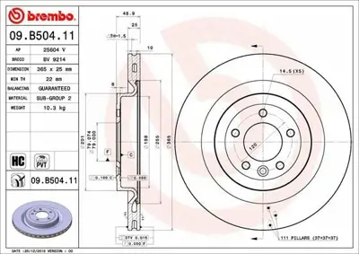 BREMBO 09.B504.11 Fren Diski Arka R.Rover - Defn - Disc. 2.0-3.0 LR033303