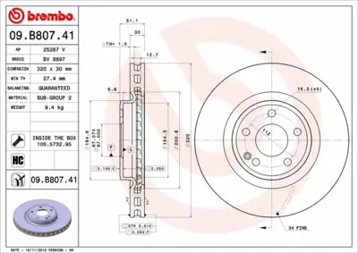 BREMBO 09.B807.41 Fren Diski 117-176-246 Ön A2464212612