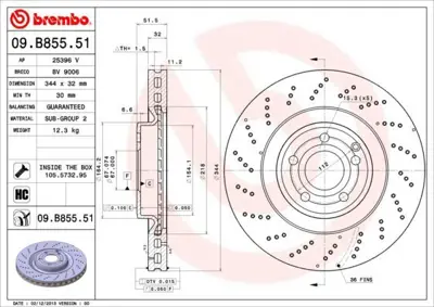 BREMBO 09.B855.51 Fren Diski 218 Ön Cls 350-400 A2184210412