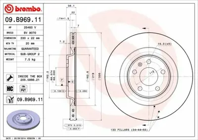 BREMBO 09.B969.11 Fren Dıskı Vw A6-A8-A4 2010-> Quatro Arka 330x22 Kaplamalı 4020600Q0M, 4020600Q1A, 402061715R, 402066300R, 4H0615301H, 4H0615601D, 4H0615601H, 4H0615601K, 4H0615601Q, 80A615601A