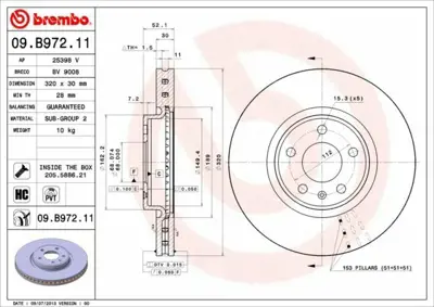 BREMBO 09.B972.11 Fren Diski Vw A4 A5 2008> A6 2.0 T 2011> Ön 320x28 8R0615301
