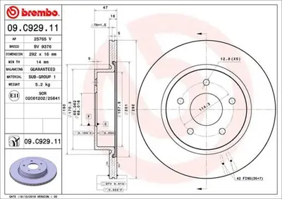 BREMBO 09.C929.11 Fren Diski X-Traıl 14>arka 432064423R, 432064CE0A, 432064CE0B, 432066RA0A, 92278103, D32064CE0A, D32064CE0ARV, D32064CE0AVA